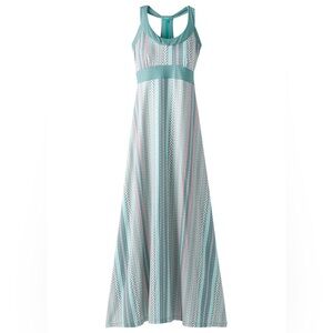 Prana Cali Aqua Striped Racerback Maxi Dress; Smocked Band; XS